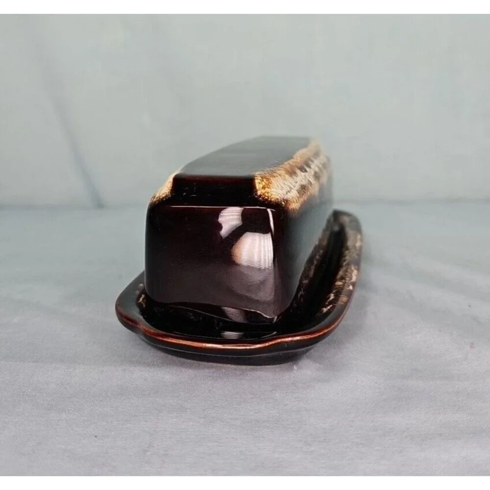 Butter Dish Pfaltzgraff Gourmet Brown Stoneware Drip Glaze Covered 1/4 lb